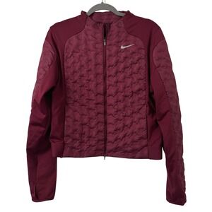 Nike Aeroloft Quilted Bomber Jacket Womens M Burgundy Goose Down Running Outdoor